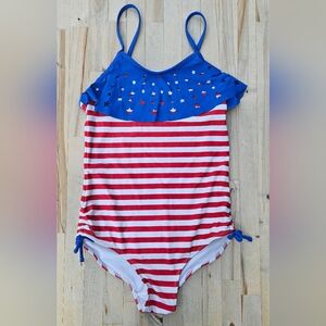 14, Vintage SO, One Piece Bathing Suit, Red & White Striped, Y2K Swimsuit